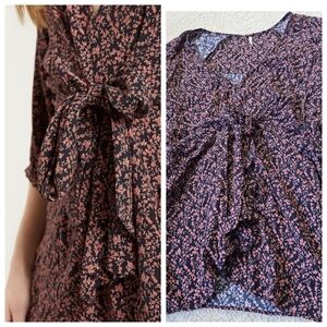 Free People Clara Tunic Mini Dress Floral Boho Black Orange Faux Wrap Size Small